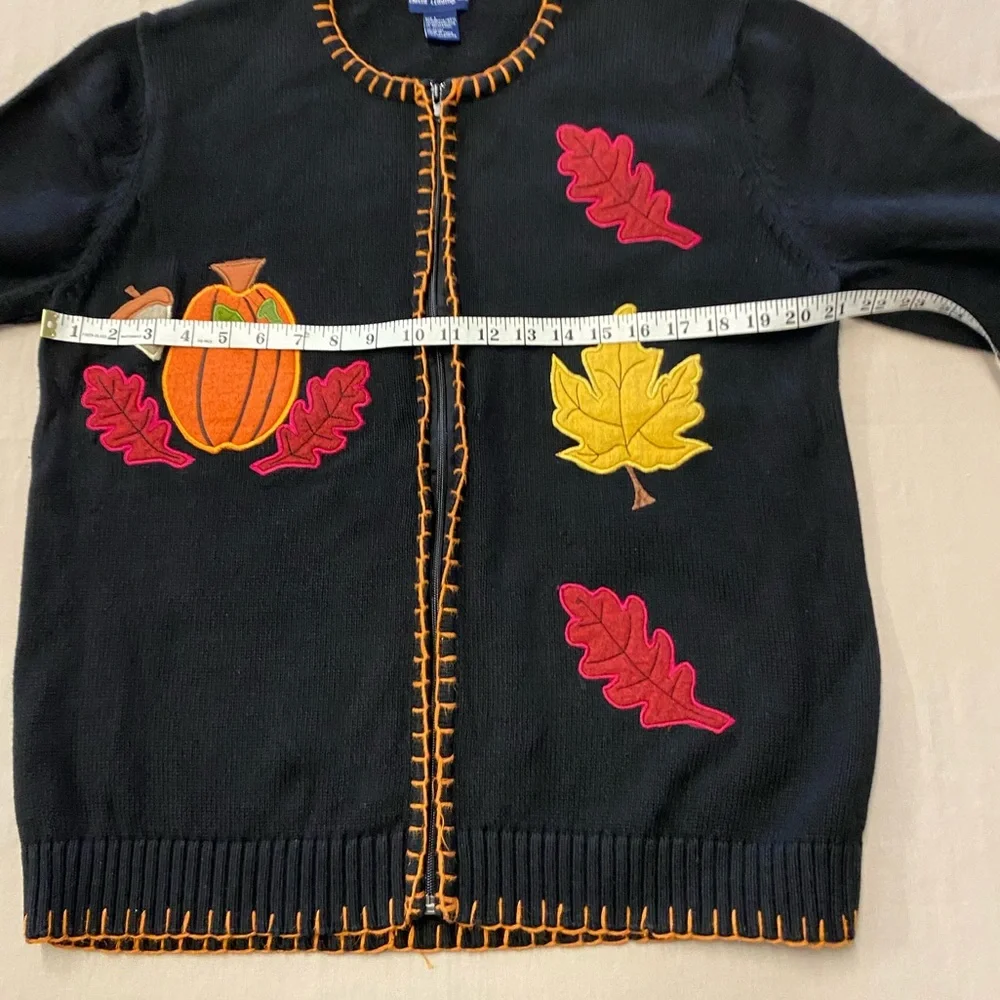 Isafia Trading Inc Autumn Fall Leaves‎ Pumpkin Acorn Zip Cardigan Sweater Large
